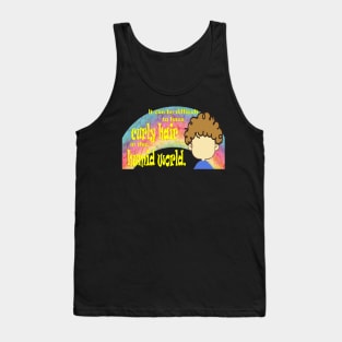 Curly Hair in this Humid World Rainbow Yellow Text Tank Top